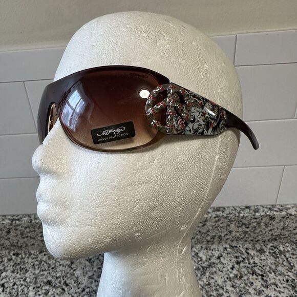 Ed Hardy  Vintage Y2K Brown Sunglasses Skulls  EHS 038 Glasses & Cloth New